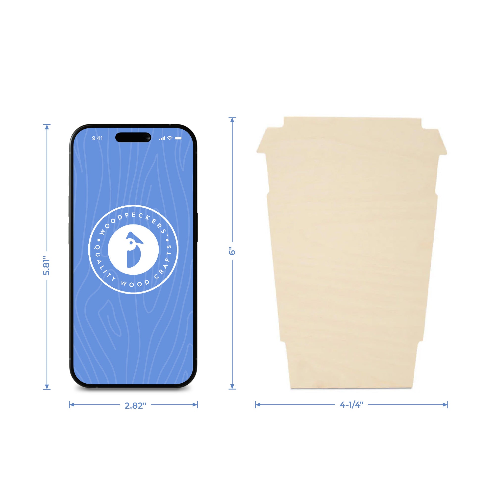 Wood Latte Cup Cutout, 6”