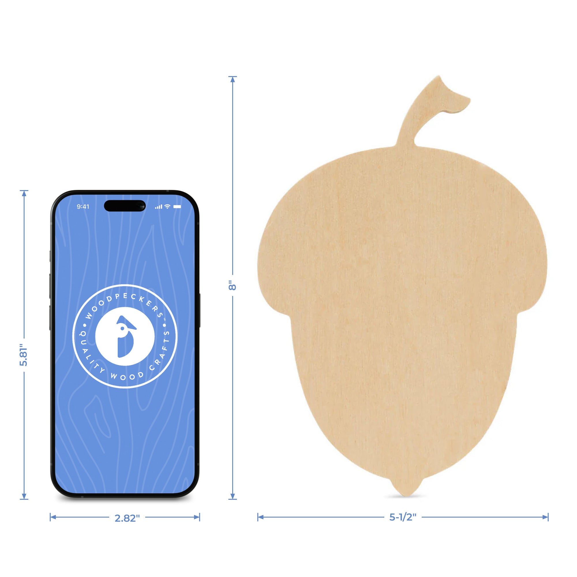Wood Acorn Cutout Small, 8" x 5.5"