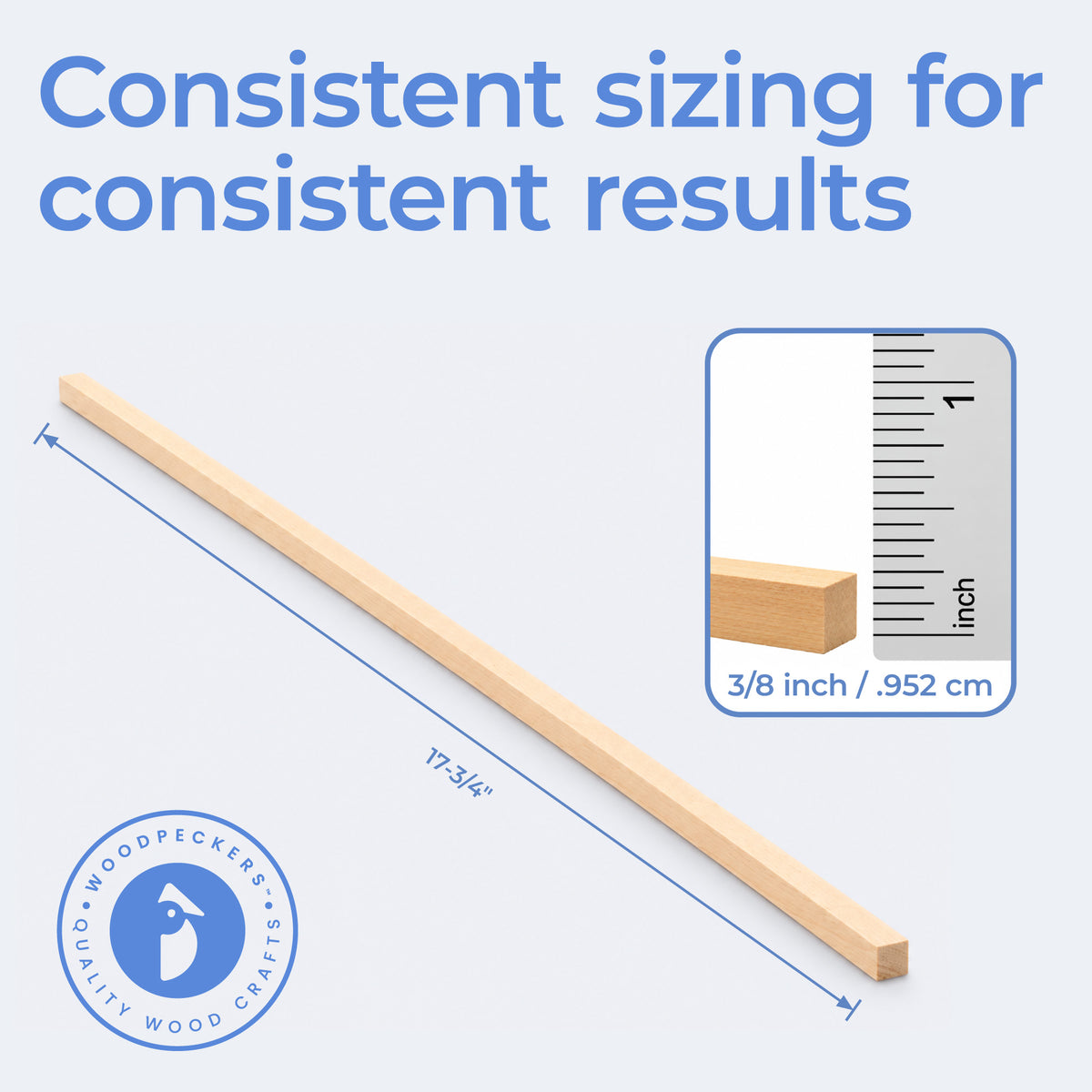 3/8" x 17-3/4" Square Dowel