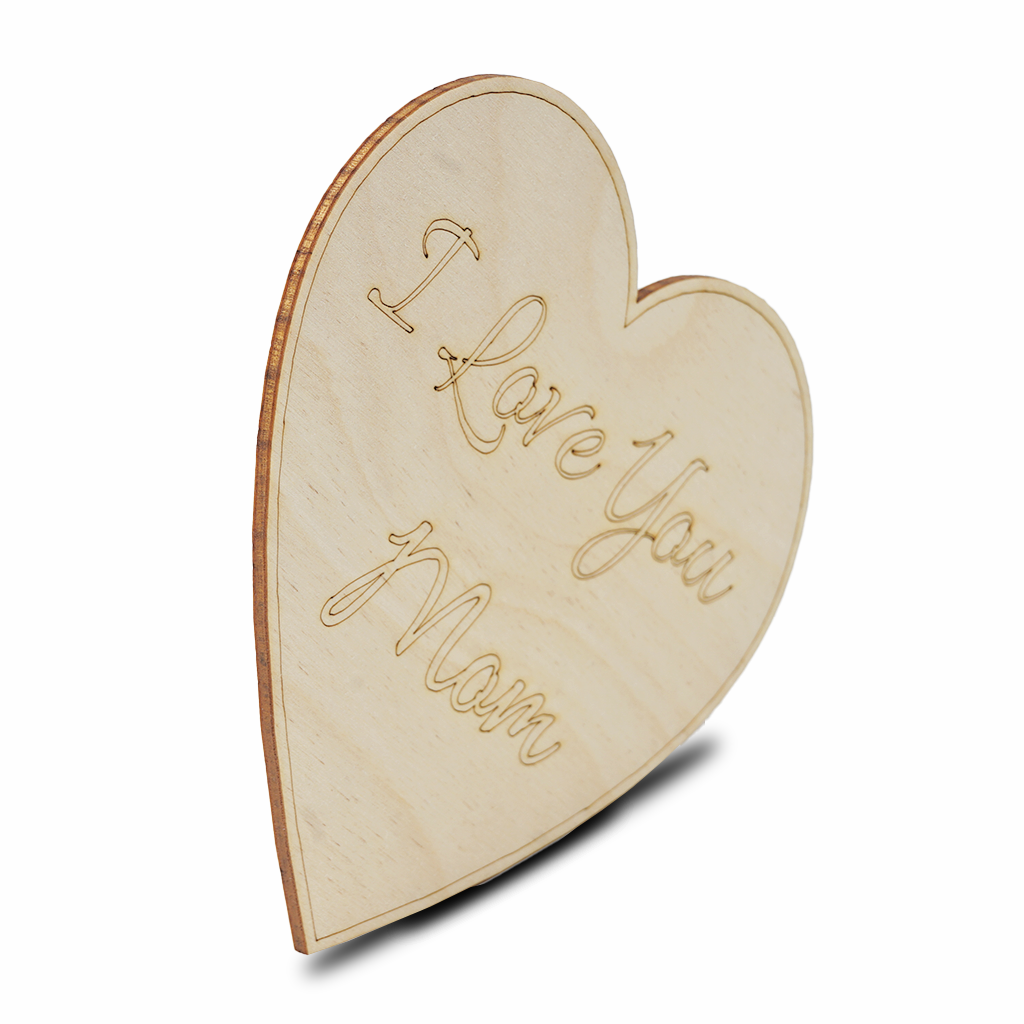 8" Wood "I love you Mom" Heart Cutout