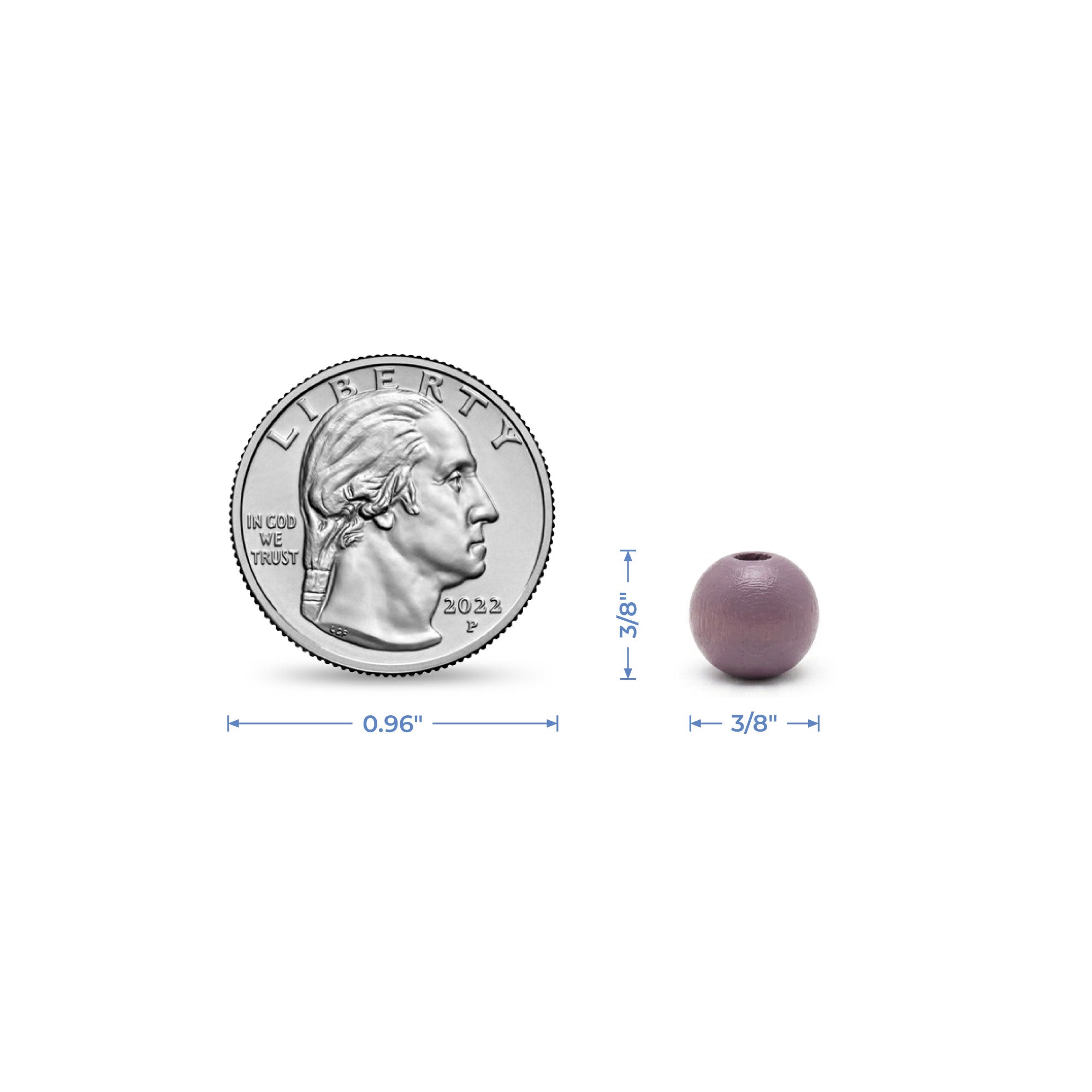 3/8" Purple Wooden Bead, with 5/32" Hole