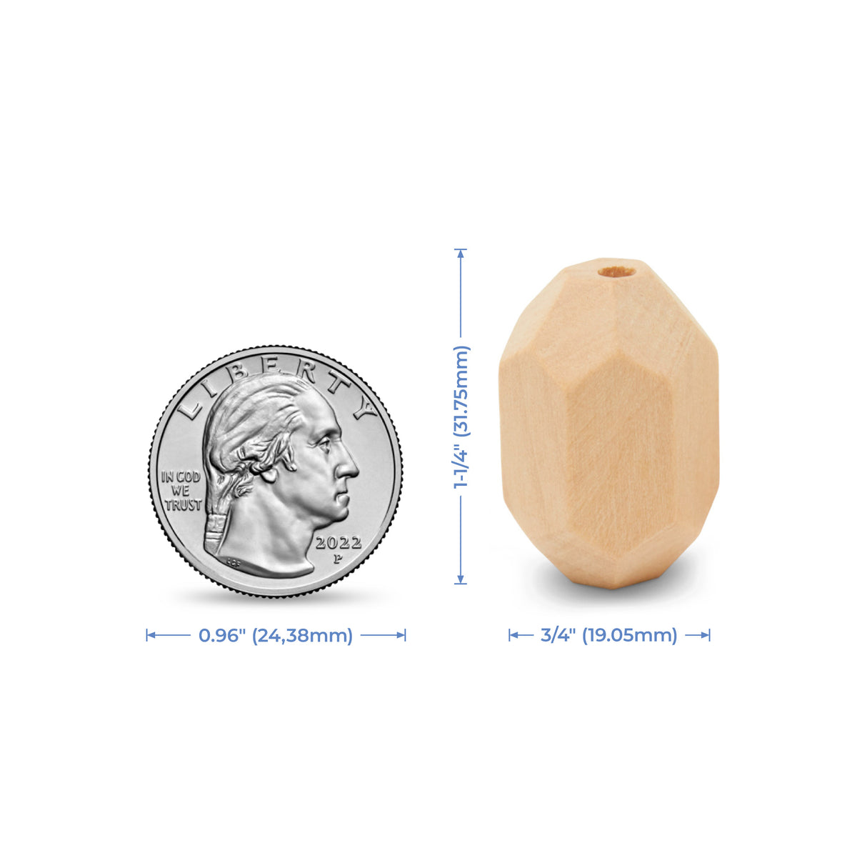 1-1/4" (31.75mm) Gemstone Wood Bead with 1/8" (3.18mm) Hole