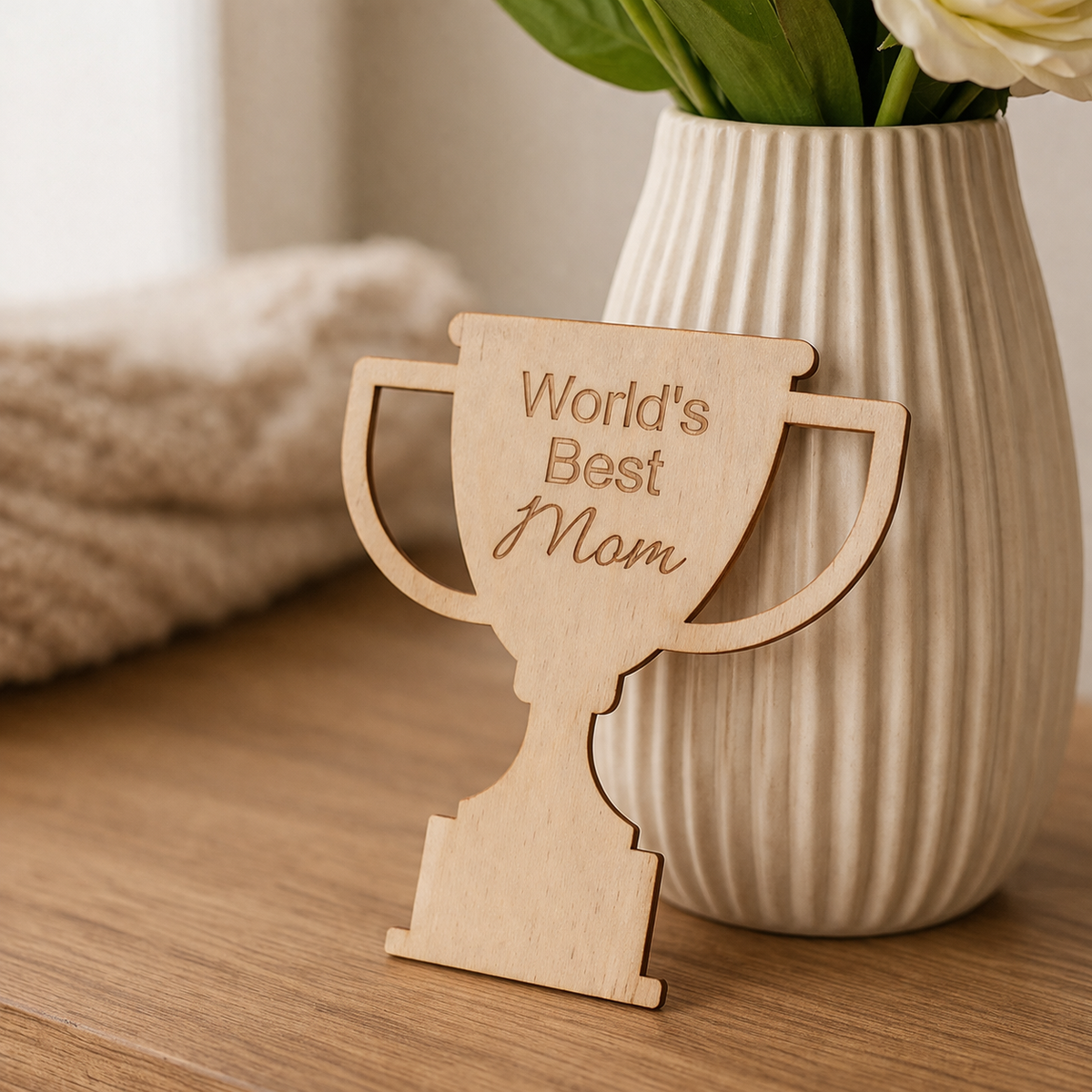 8" Wood "World's Best Mom" Trophy Cutout