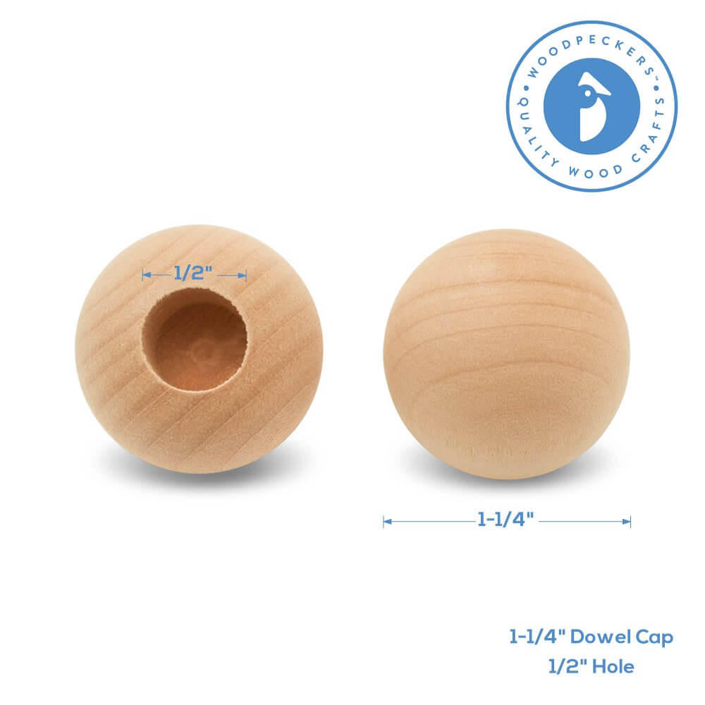 1-1/4" Dowel Cap, 1/2" Hole
