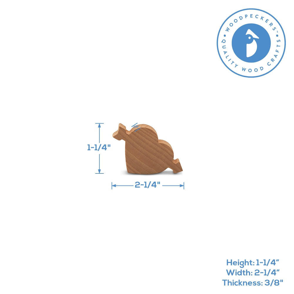 1-1/4" Wood Cupid Heart Cutout, 3/8" Thick