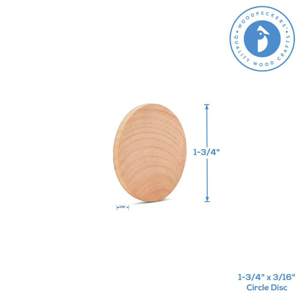 Woodpeckers Crafts 1-3/4" x 1/8" Thick, Wooden Circle Cut Out