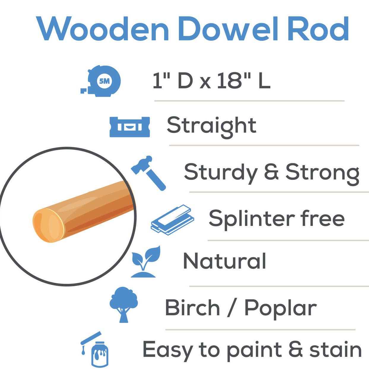 Woodpeckers Crafts 1” x 18” Wooden Dowel