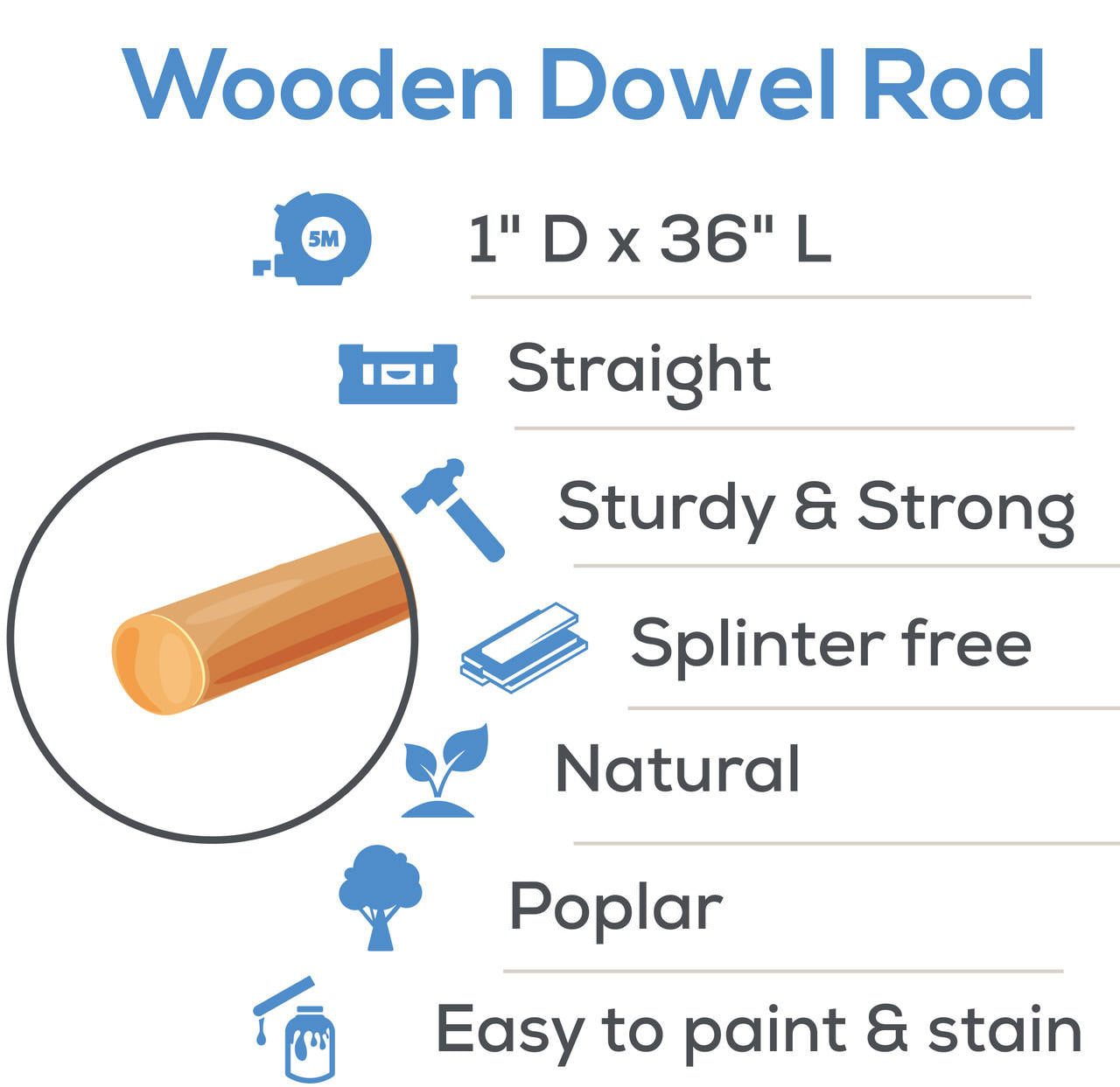1" x 36" Wooden Dowel