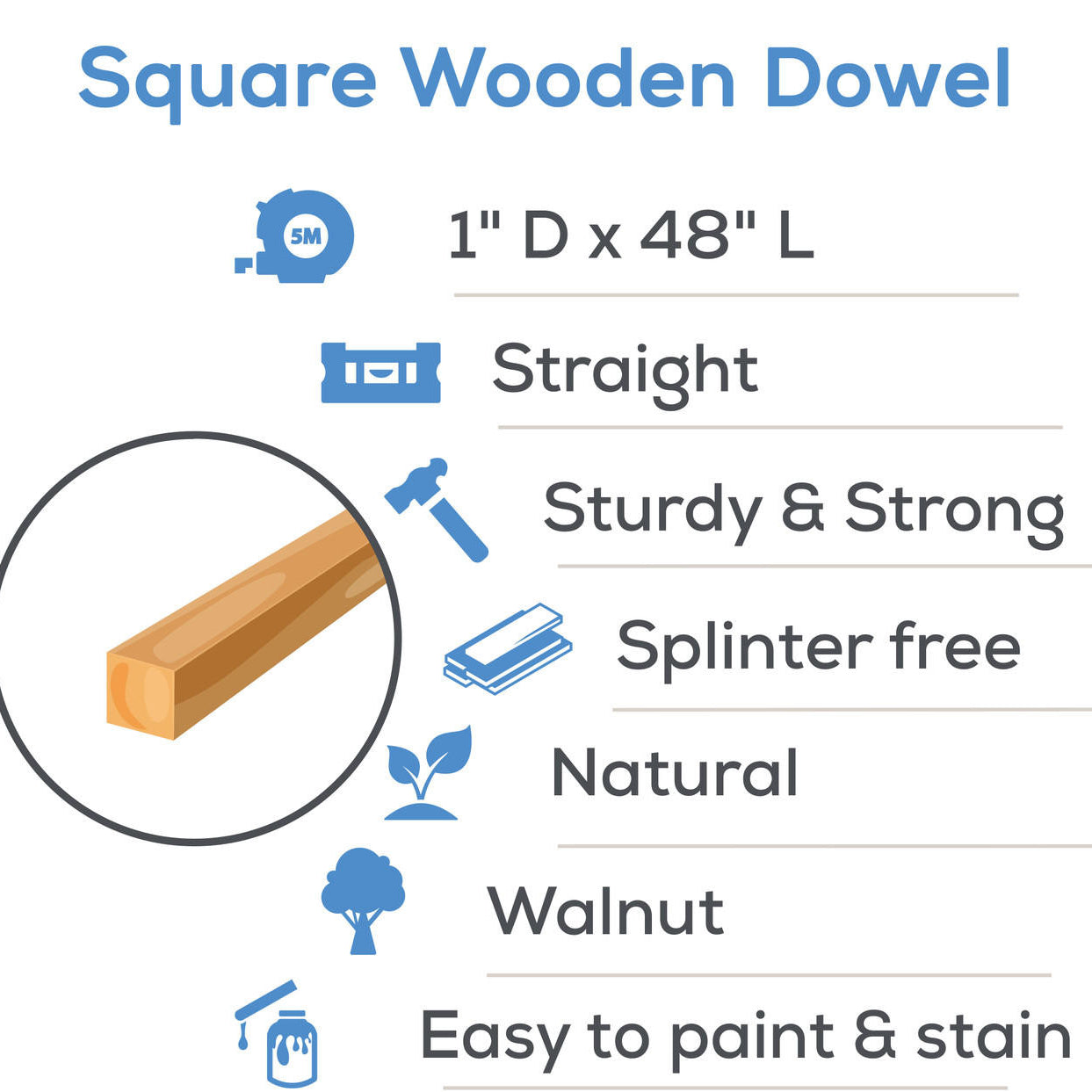 Woodpeckers Crafts 1" x 48" Square Dowel
