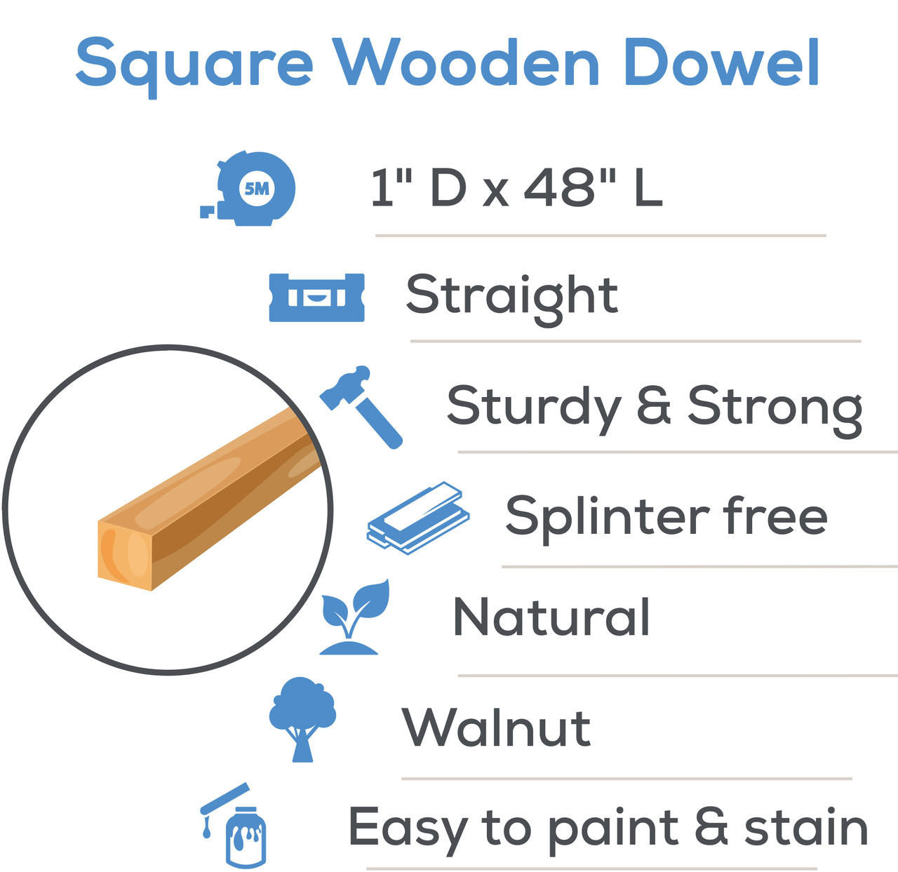 1" x 48" Square Dowel