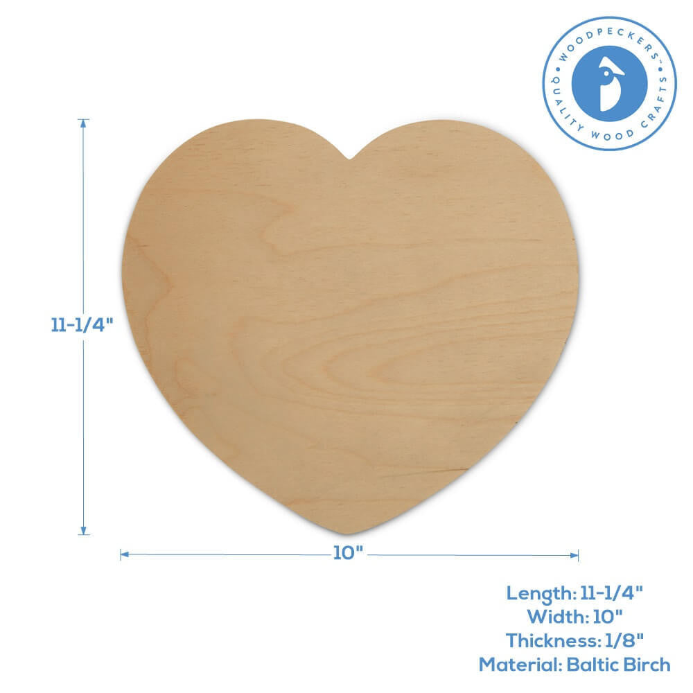 Woodpeckers Crafts 11-1/4" Heart Wooden Cutout, 11-1/4" X 10" X 1/8"