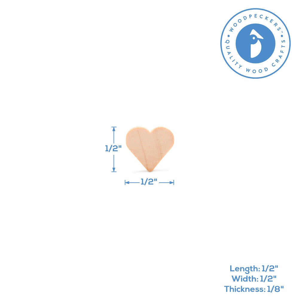 Woodpeckers Crafts 1/2" Miniature Wooden Heart Cutout, 1/8" thick