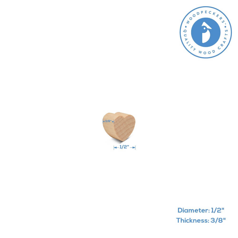 Woodpeckers Crafts 1/2" Miniature Wooden Heart Cutout, 3/8" thick