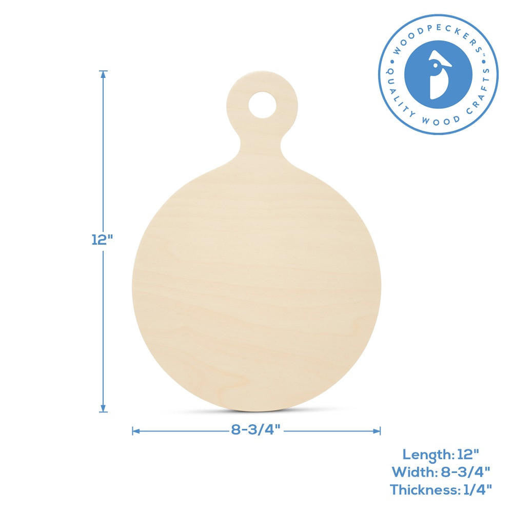 Woodpeckers Crafts 12" Round Pizza Board Shape With Handle