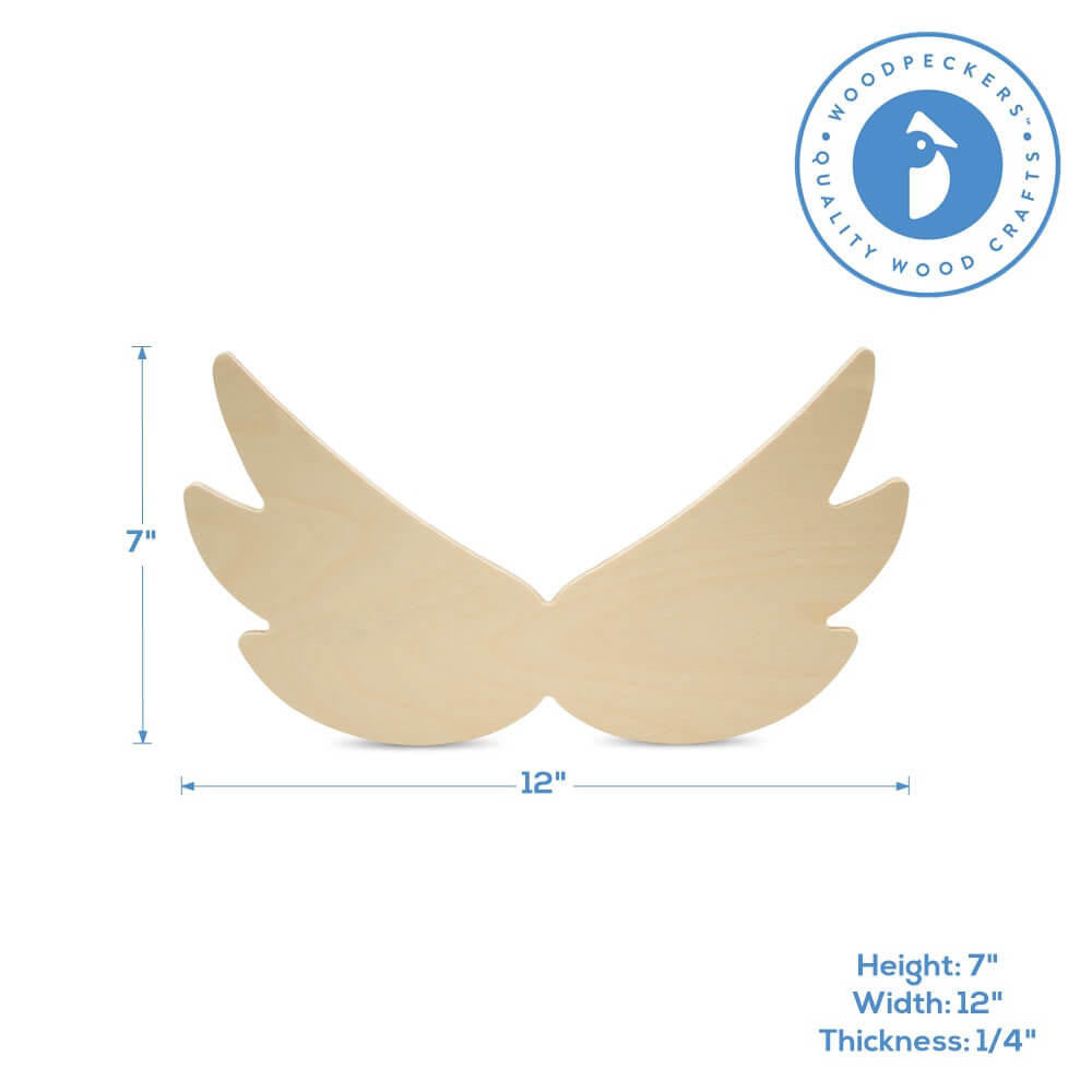 12" Wood Angel Wings Cutout, 12" x 7" x 1/4"