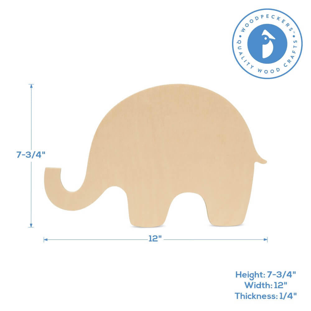 Woodpeckers Crafts 12" Wood Baby Elephant Cutout, 12" x 7.75" x 1/4"