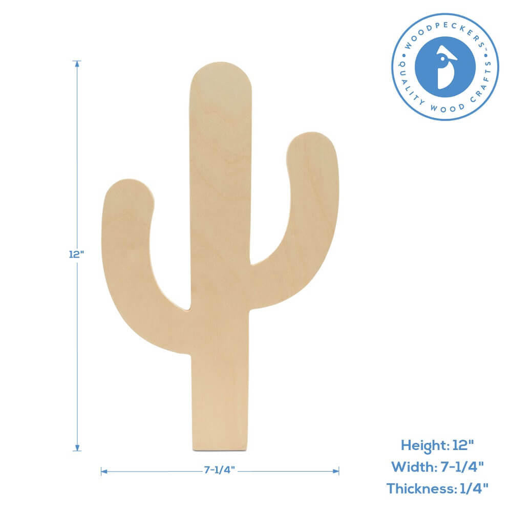 12" Wood Cactus Cutout, 12" x 7.25" x 1/4"