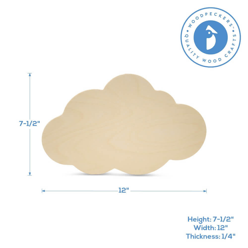 12" Wood Cloud Cutout, 12" x 7.5" x 1/4"