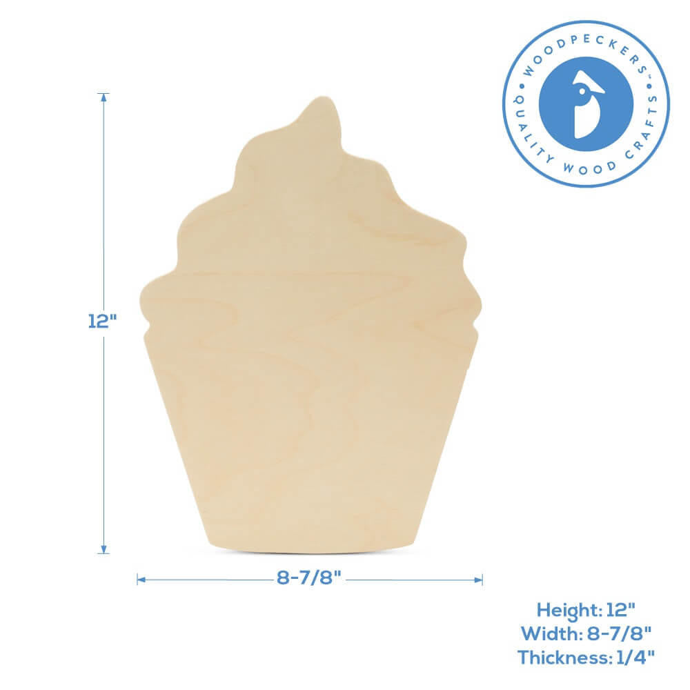 Woodpeckers Crafts 12" Wood Cupcake Cutout, 12" x 8" x 1/4"