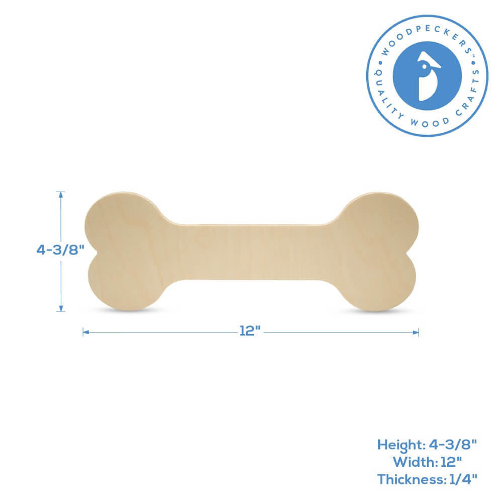 12" Wood Dog Bone Cutout, 12" x 4-3/8" x 1/4"