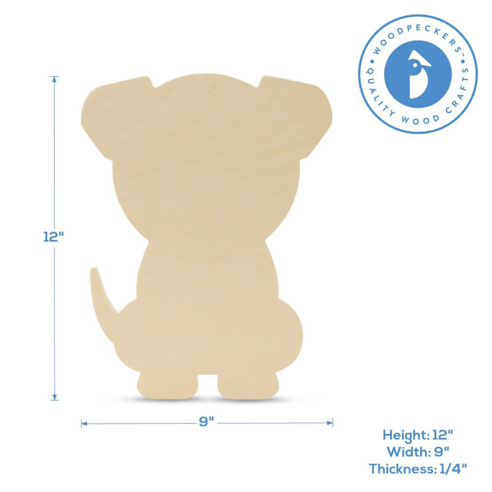 12" Wood Dog/Puppy Cutout, 12" x 9" x 1/4"