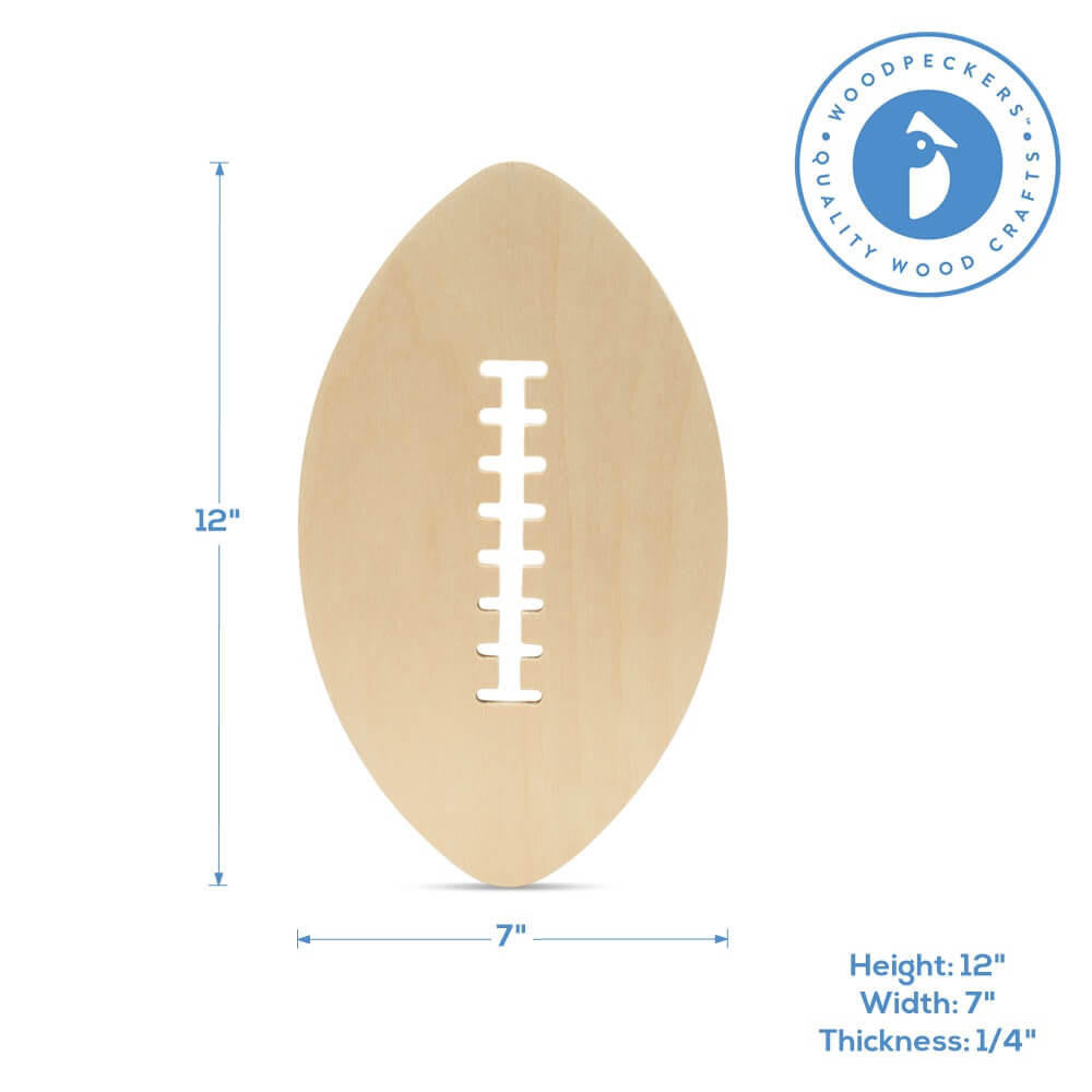 12" Wood Football Cutout, 12" x 7" x 1/4"