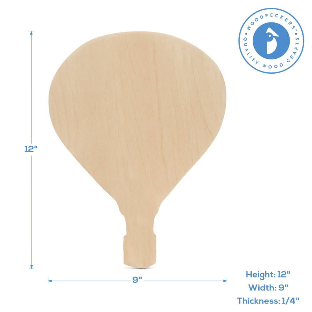Woodpeckers Crafts 12" Wood Hot Air Balloon Cutout, 12" x 9" x 1/4"