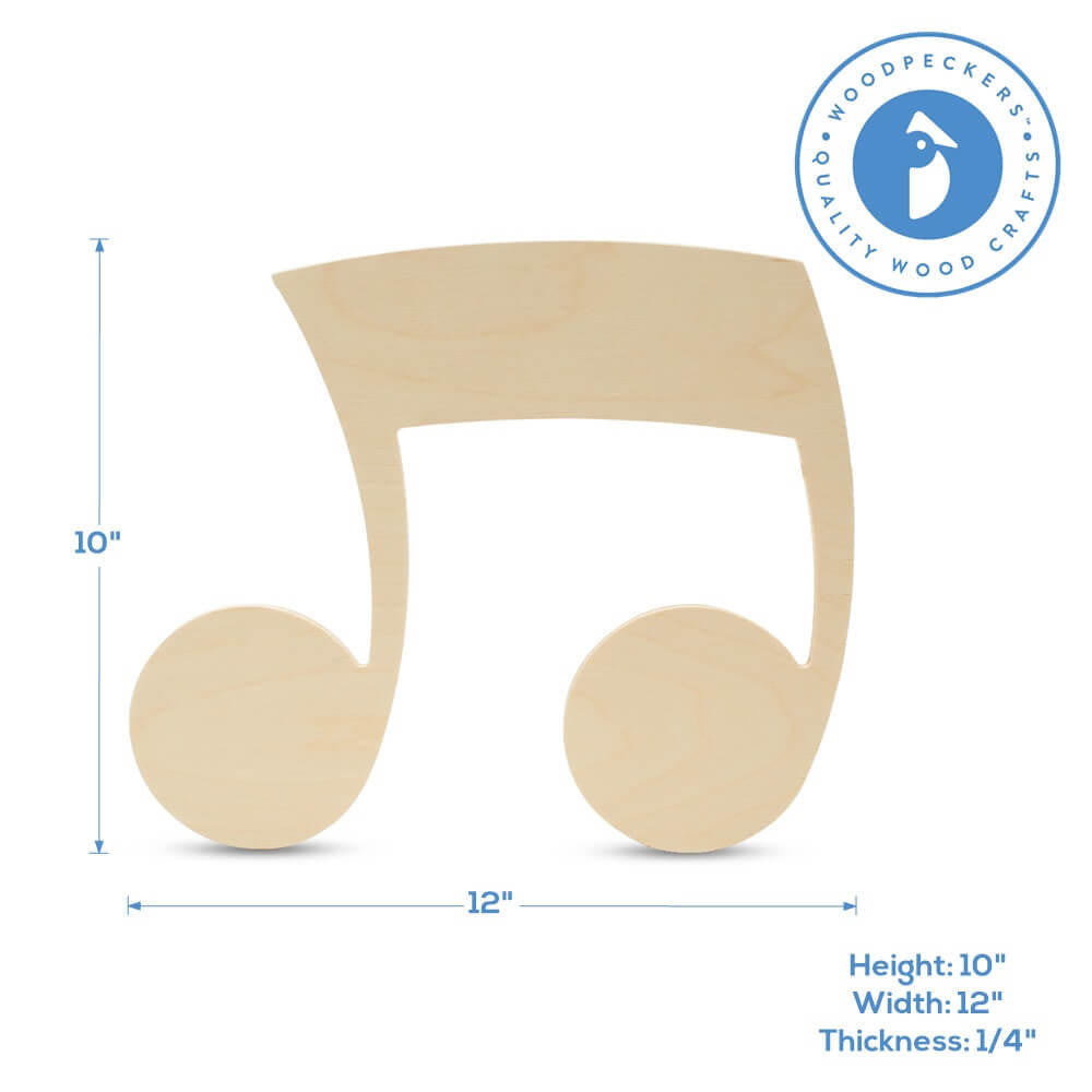 12" Wood Musical Notes Cutout, 12" x 10" x 1/4"
