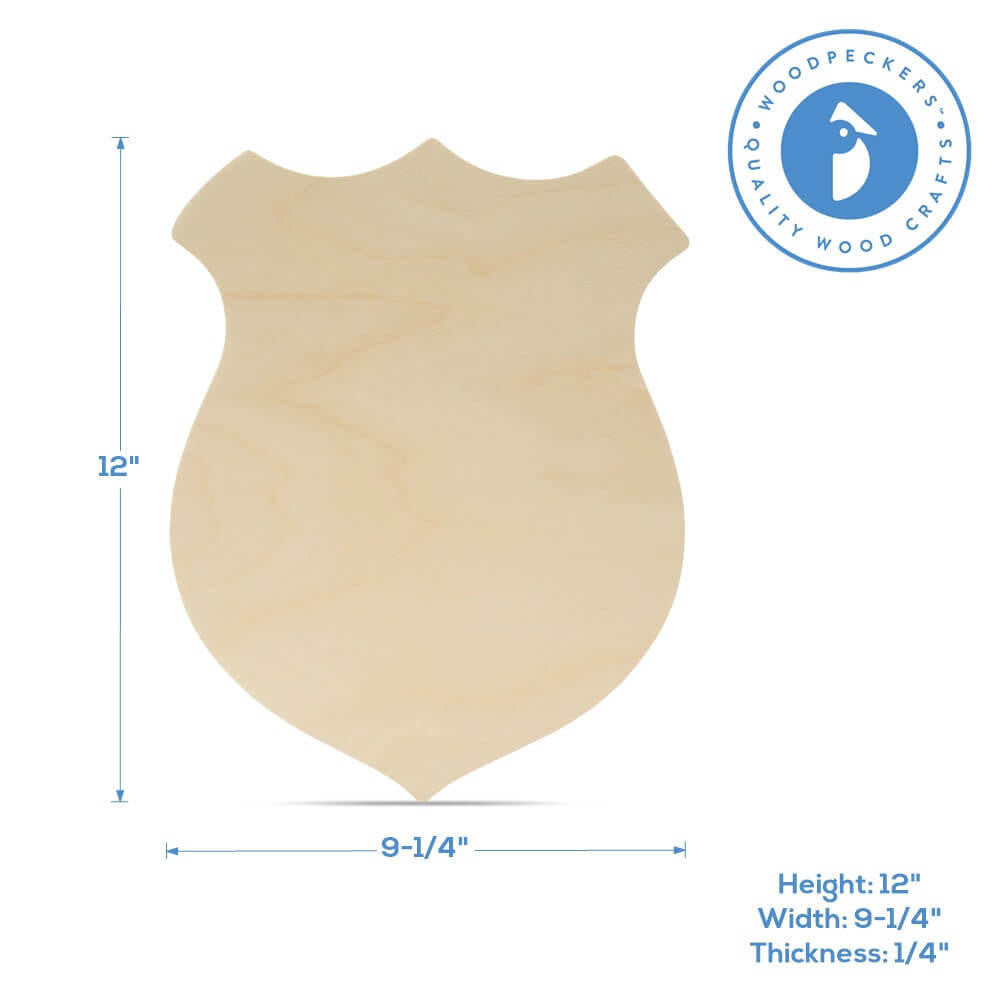 Woodpeckers Crafts 12" Wood Police Badge Cutout, 12" x 9-1/4" x 1/4"