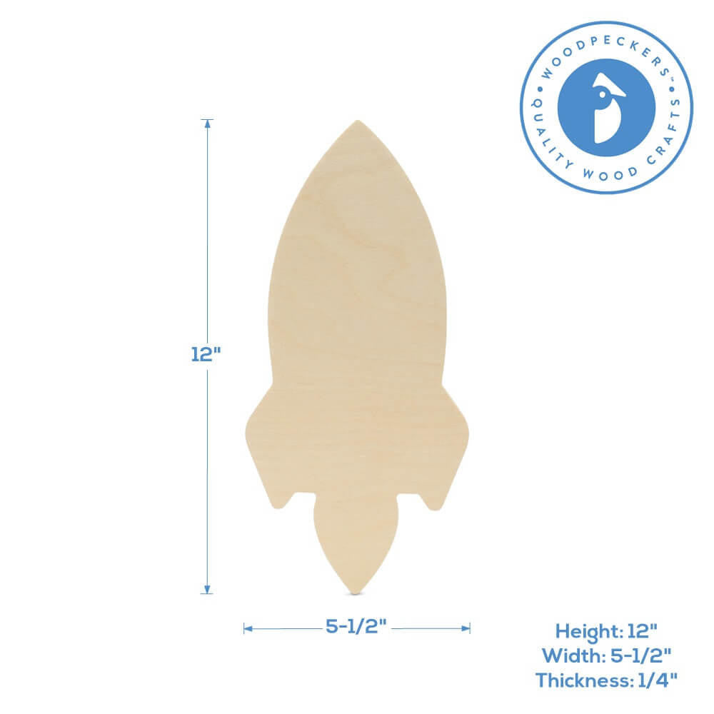 12" Wood Rocket Cutout, 12" x 9" x 1/4"