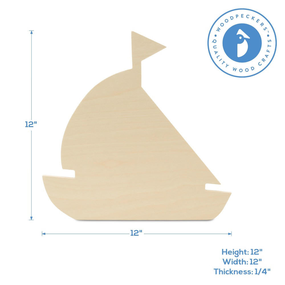 Woodpeckers Crafts 12" Wood Sailboat Cutout, 12" x 12" x 1/4"
