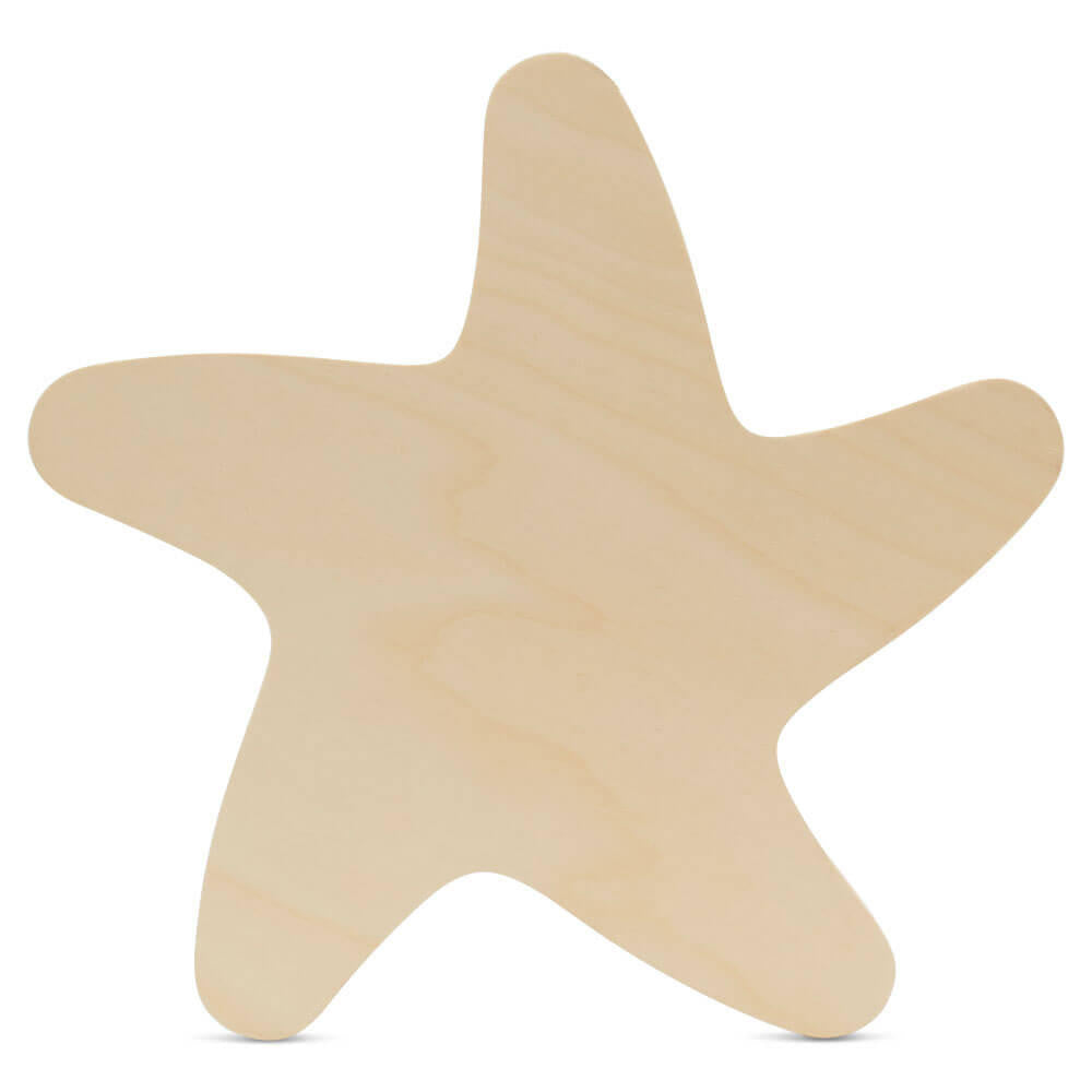 12" Wood Starfish Cutout, 12" x 11.5" x 1/4"