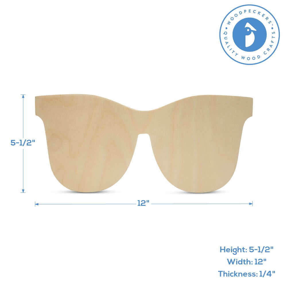 Woodpeckers Crafts 12" Wood Sunglasses Cutout, 12" x 5.4" x 1/4"