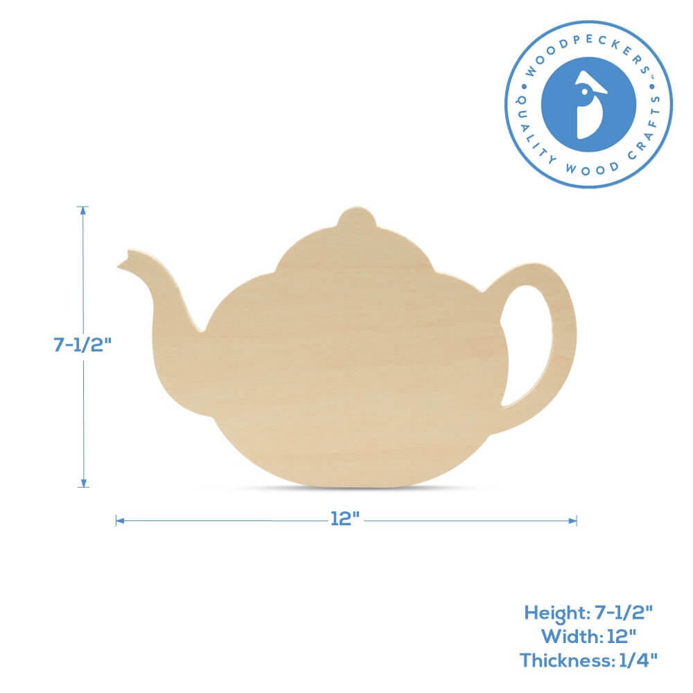 12" Wood Tea Kettle Cutout, 12" x 7.5" x 1/4"