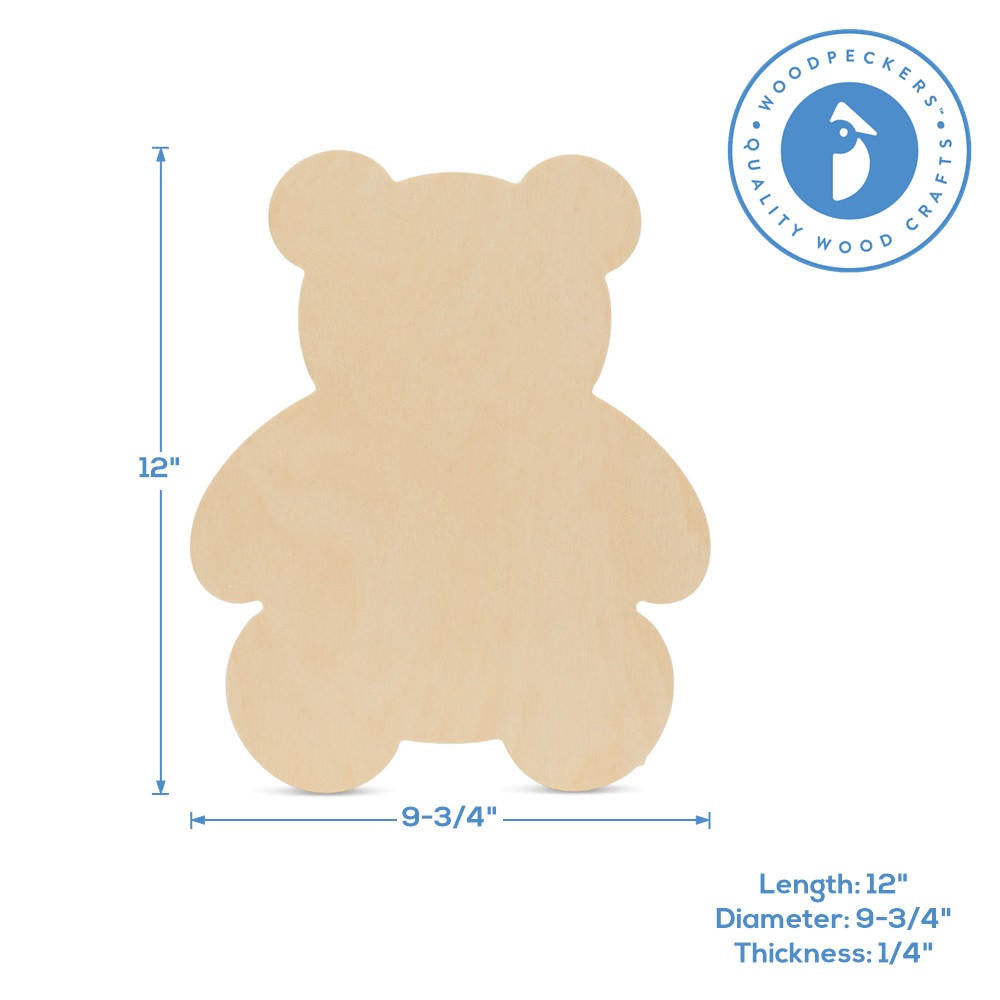 Woodpeckers Crafts 12" Wood Teddy Bear Cutout, 12" x 9.75" x 1/4"