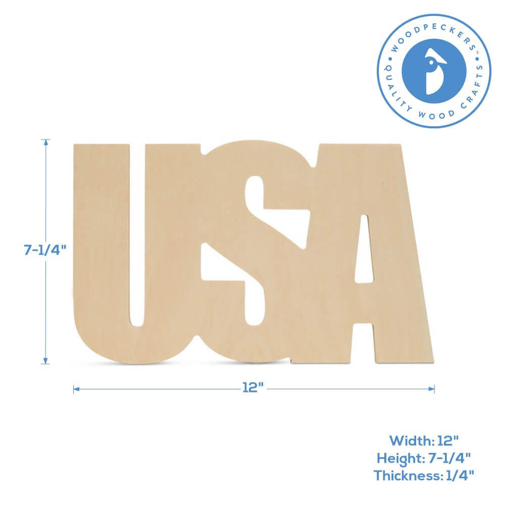 Woodpeckers Crafts 12" Wood USA Cutout, 12" x 7-1/4" x 1/4"