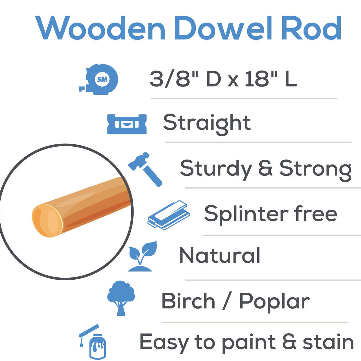 Woodpeckers Crafts 1/2" x 18" Wood Dowel