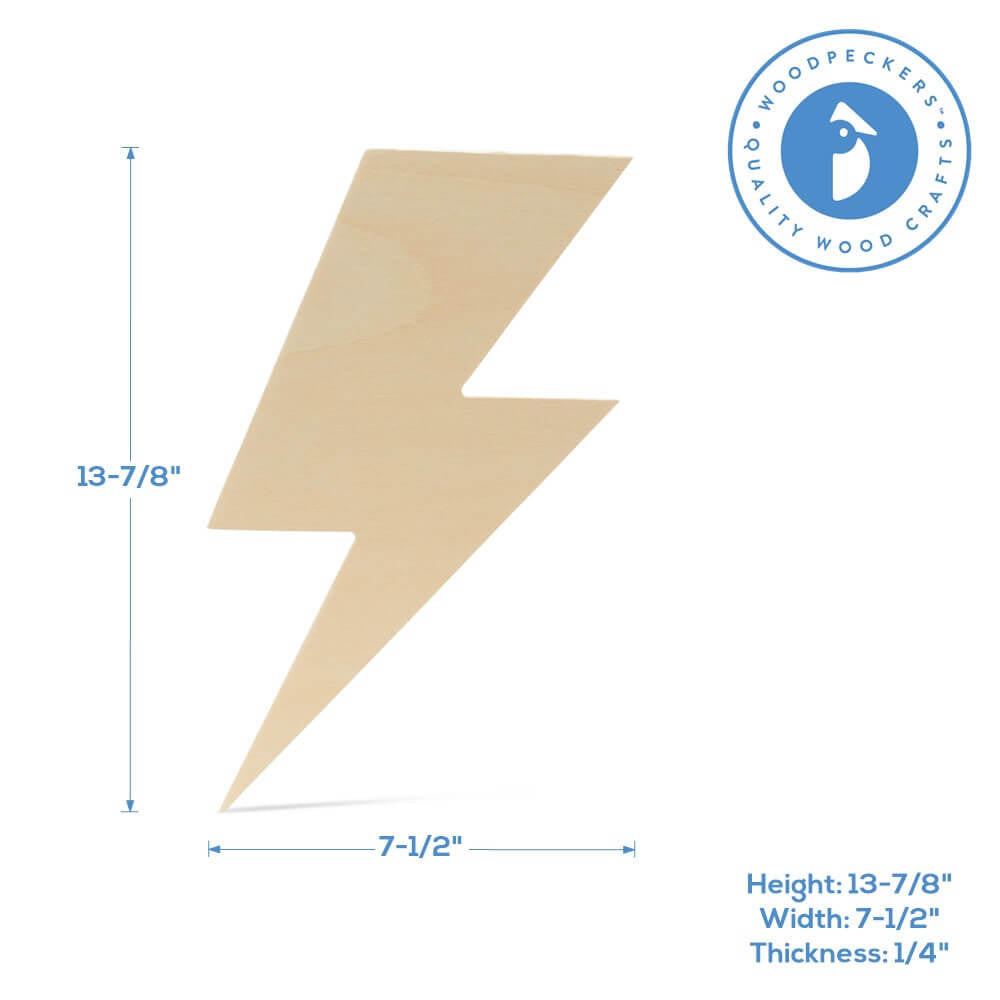 Woodpeckers Crafts 13" Wood Lightning Bolt Cutout, 13" x 7.5" x 1/4"