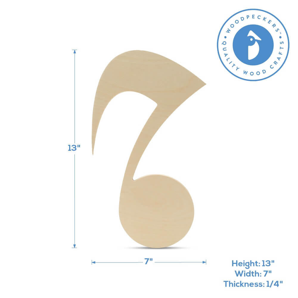 13" Wood Musical Note Single Cutout, 13" x 7" x 1/4"
