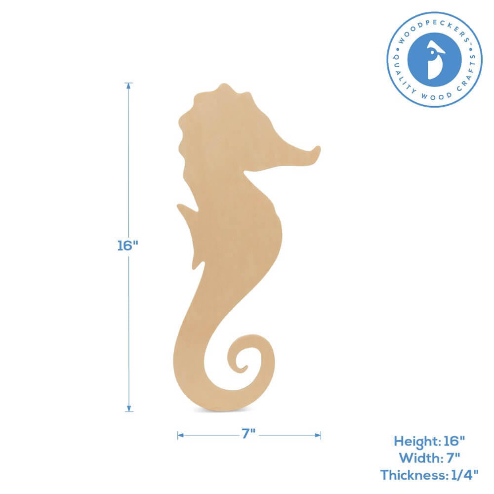 16" Wood Seahorse Cutout, 16" x 7" x 1/4"