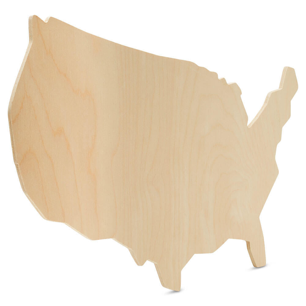 Woodpeckers Crafts 18" Wood Map of USA Cutout, 18" x 11" x 1/4"