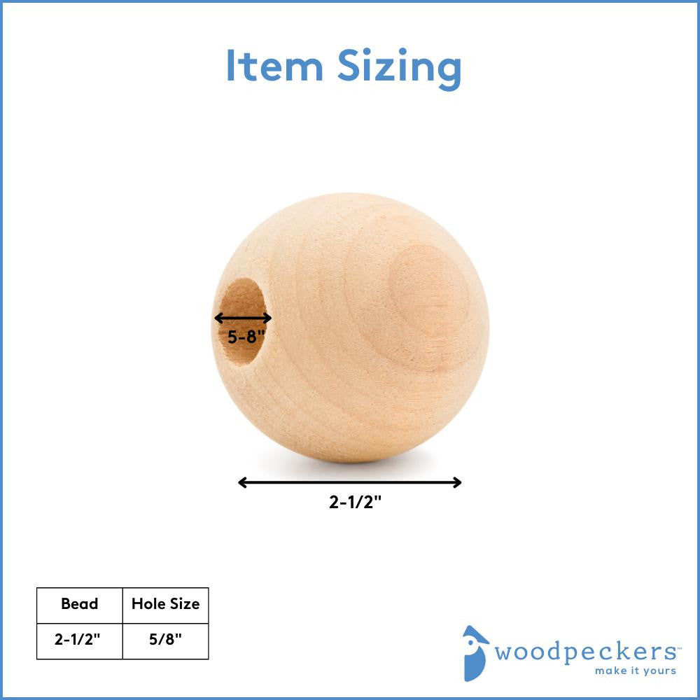 Woodpeckers Crafts 2-1/2" Wood Ball Bead, 5/8" Hole
