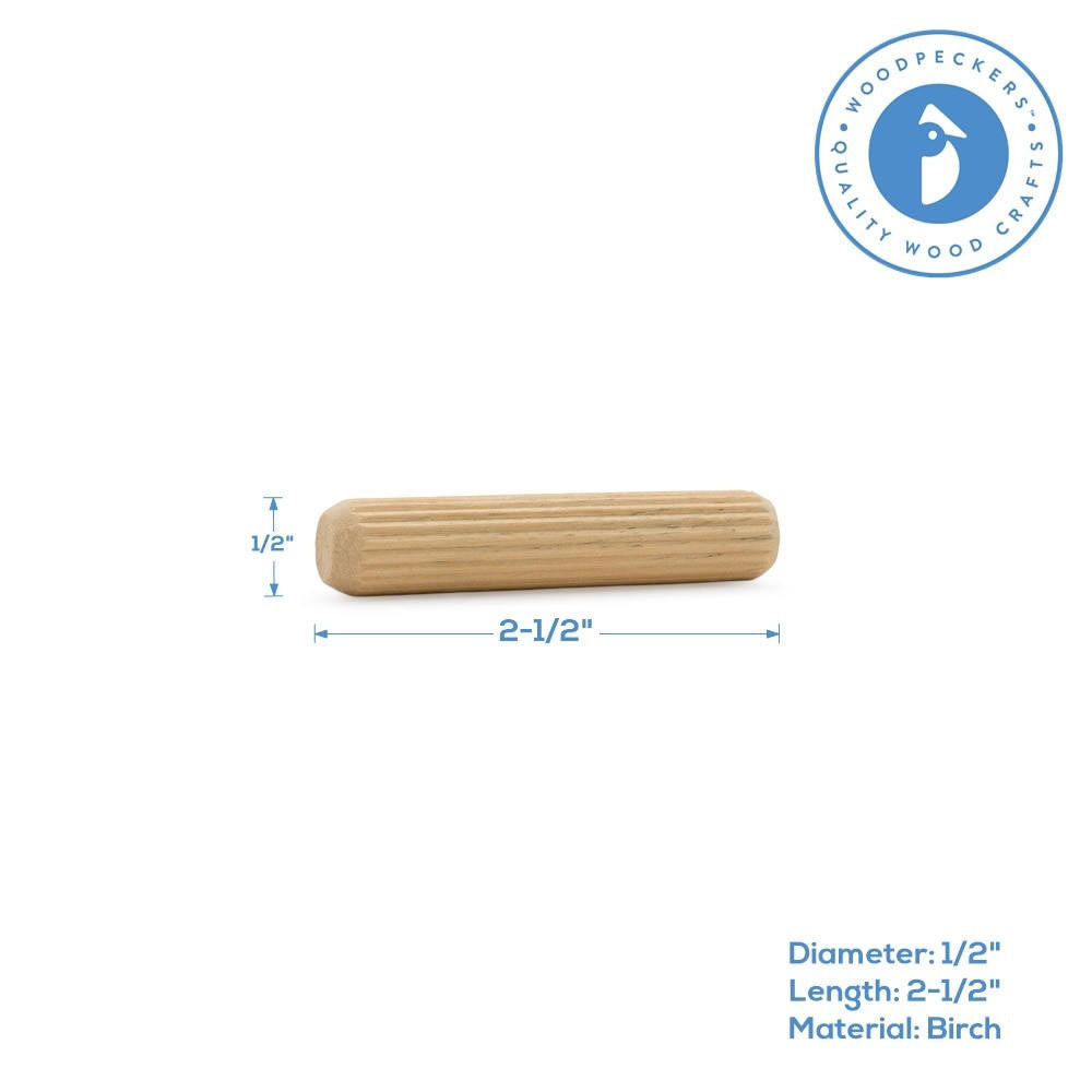 Woodpeckers Crafts 2-1/2" x 1/2" Fluted Wooden Dowel Pin