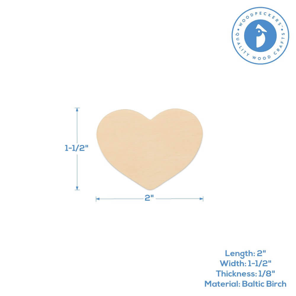 Woodpeckers Crafts 2" Wooden Heart Cutout
