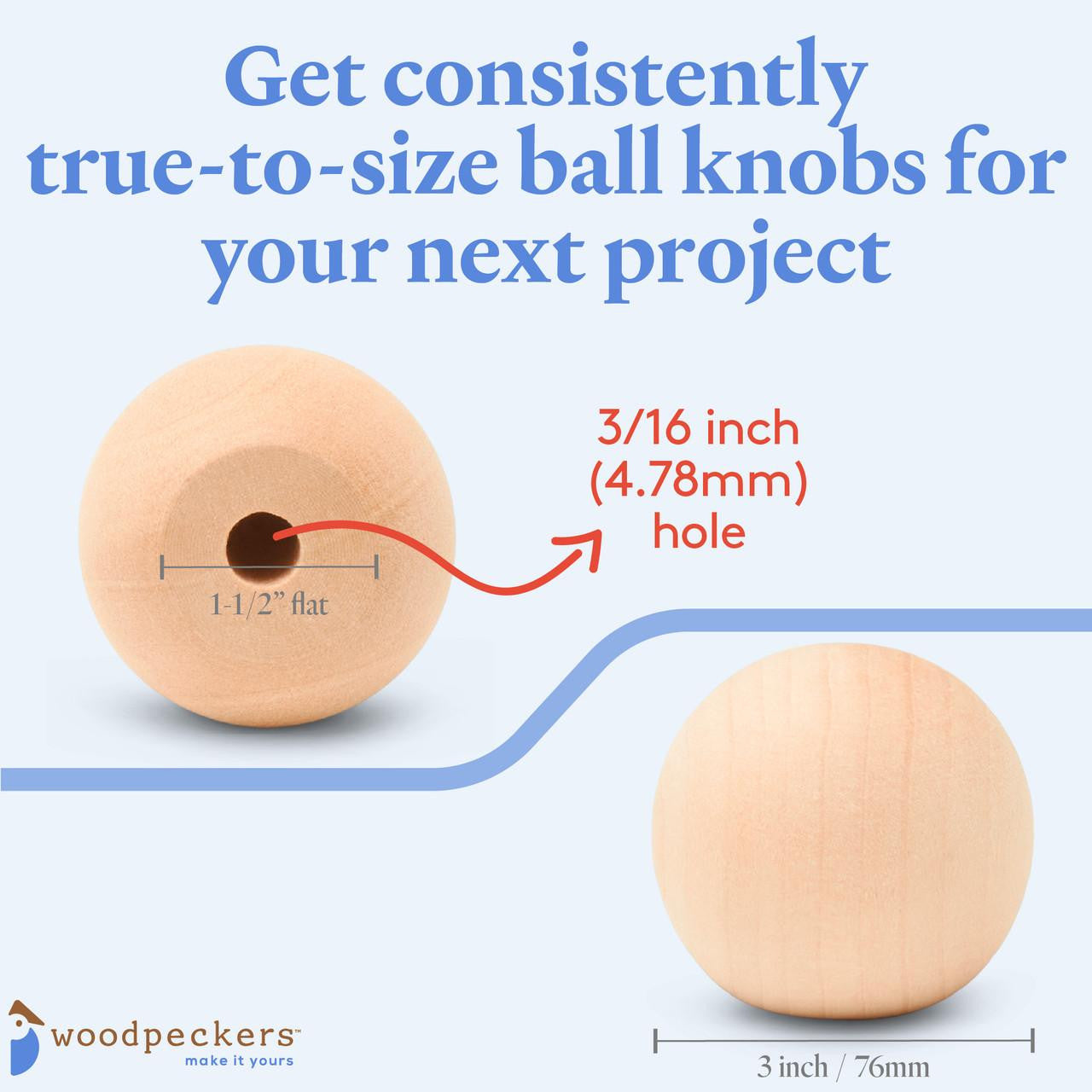 Woodpeckers Crafts 3" Wooden Ball Knob