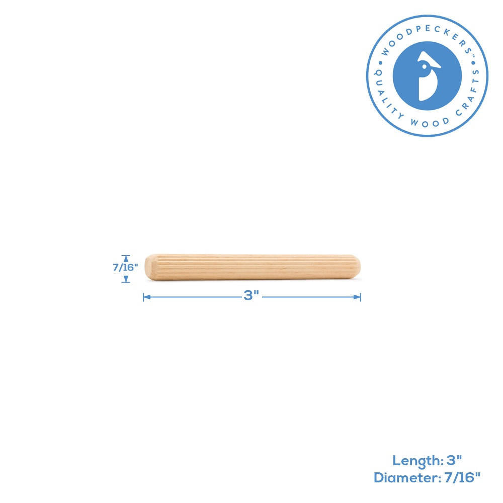 3" x 7/16" Fluted Wood Dowel Pin