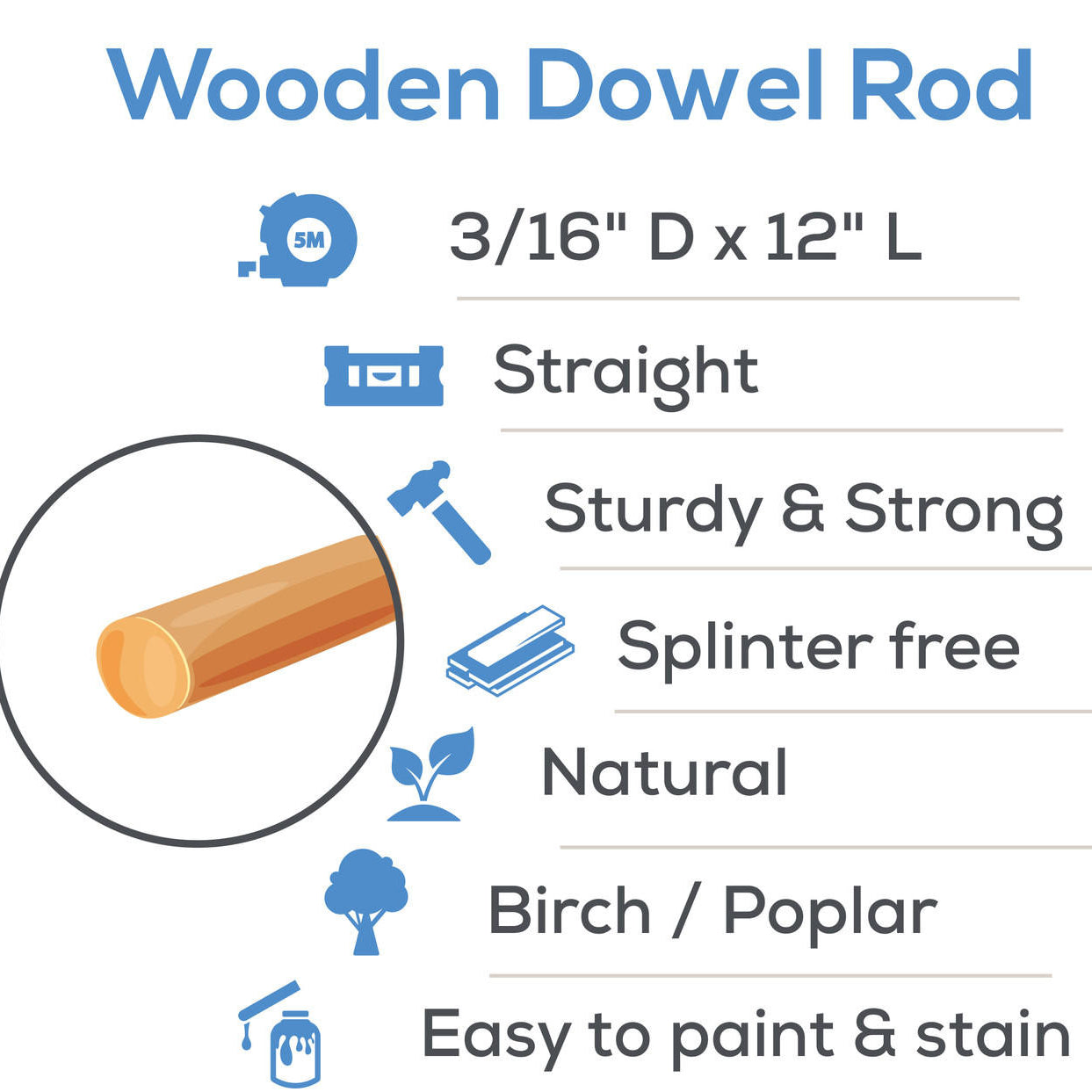 Woodpeckers Crafts 3/16" x 12" Wooden Dowel