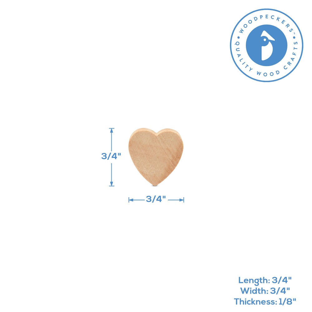 3/4” Wood Heart Cutout, 1/8” Thick