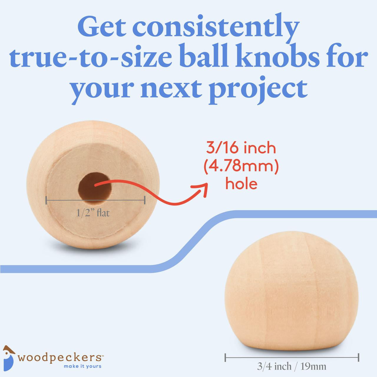 Woodpeckers Crafts 3/4" Wooden Ball Knob