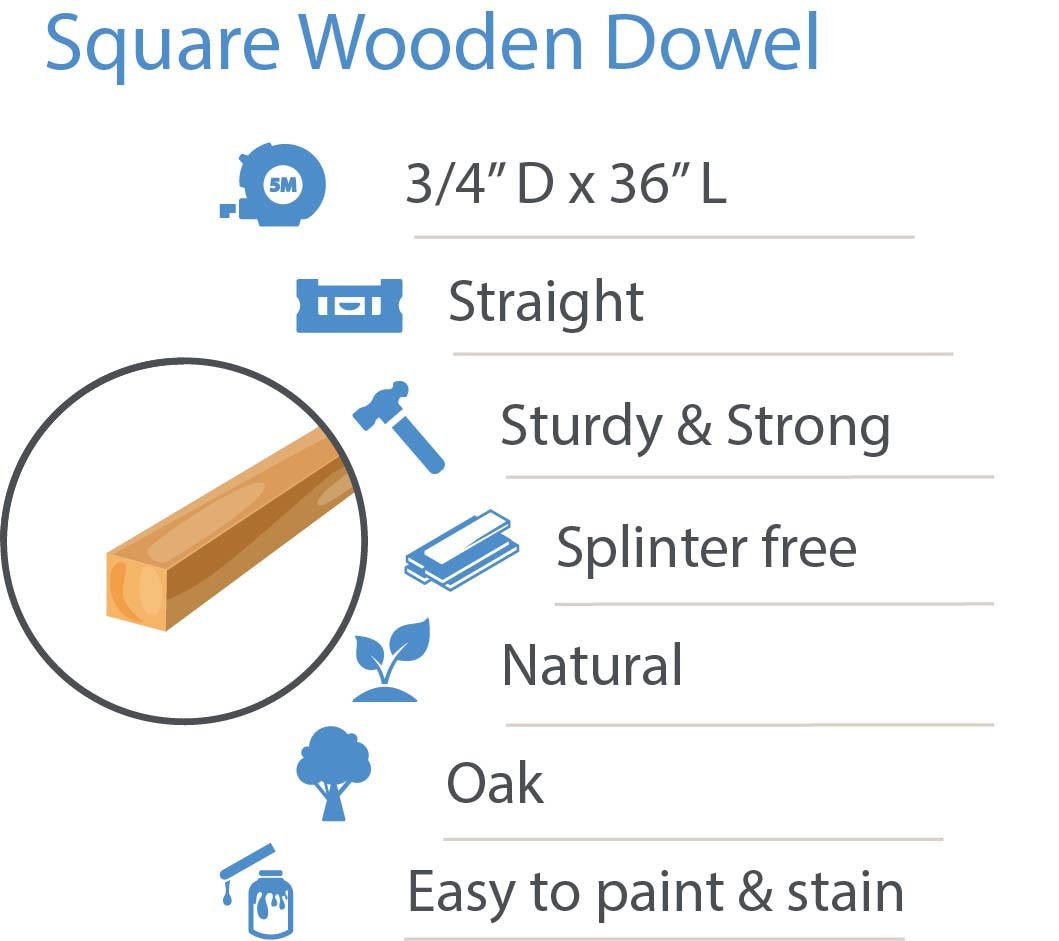 3/4" X 36” Square Oak Dowel